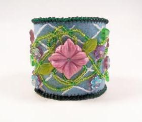 Lattice Flower Embroidery Cuff Bracelet, Beading Tutorial in PDF