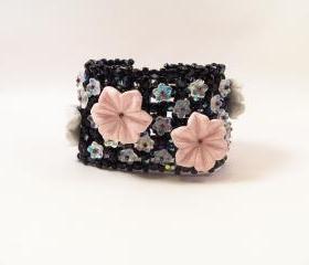 Moon Flower Cuff Bracelet Pattern, Beading Tutorial in PDF