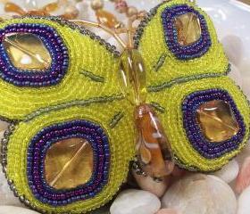 Butterfly Necklace or Pin Beaded Embroidery Pattern, Beading Tutorial in PDF
