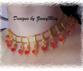 Fire Opal Necklace Pattern, Beading Tutorial in PDF
