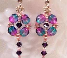 Dangle Diamond Earring Pattern, Beading Tutorial in PDF