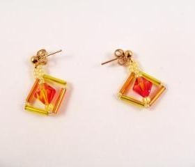 Fire Opal Earring Pattern, Beading Tutorial in PDF