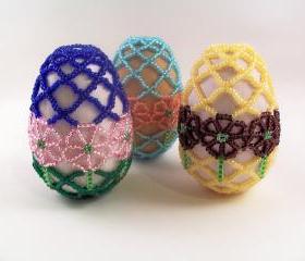 Spring Flower Beaded Easter Egg Pattern, Beading Tutorial in PDF