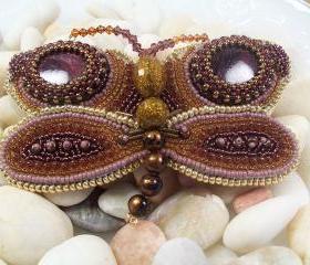 Dragonfly Necklace or Pin Beaded Embroidery Pattern, Beading Tutorial in PDF